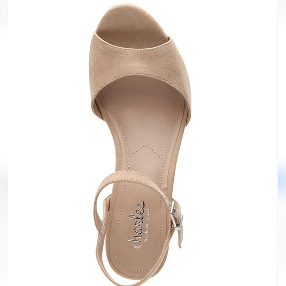 CHARLES DAVID Beige Vegan Suede Lambert Wedge Sandals Size 10, New - Picture 4 of 10